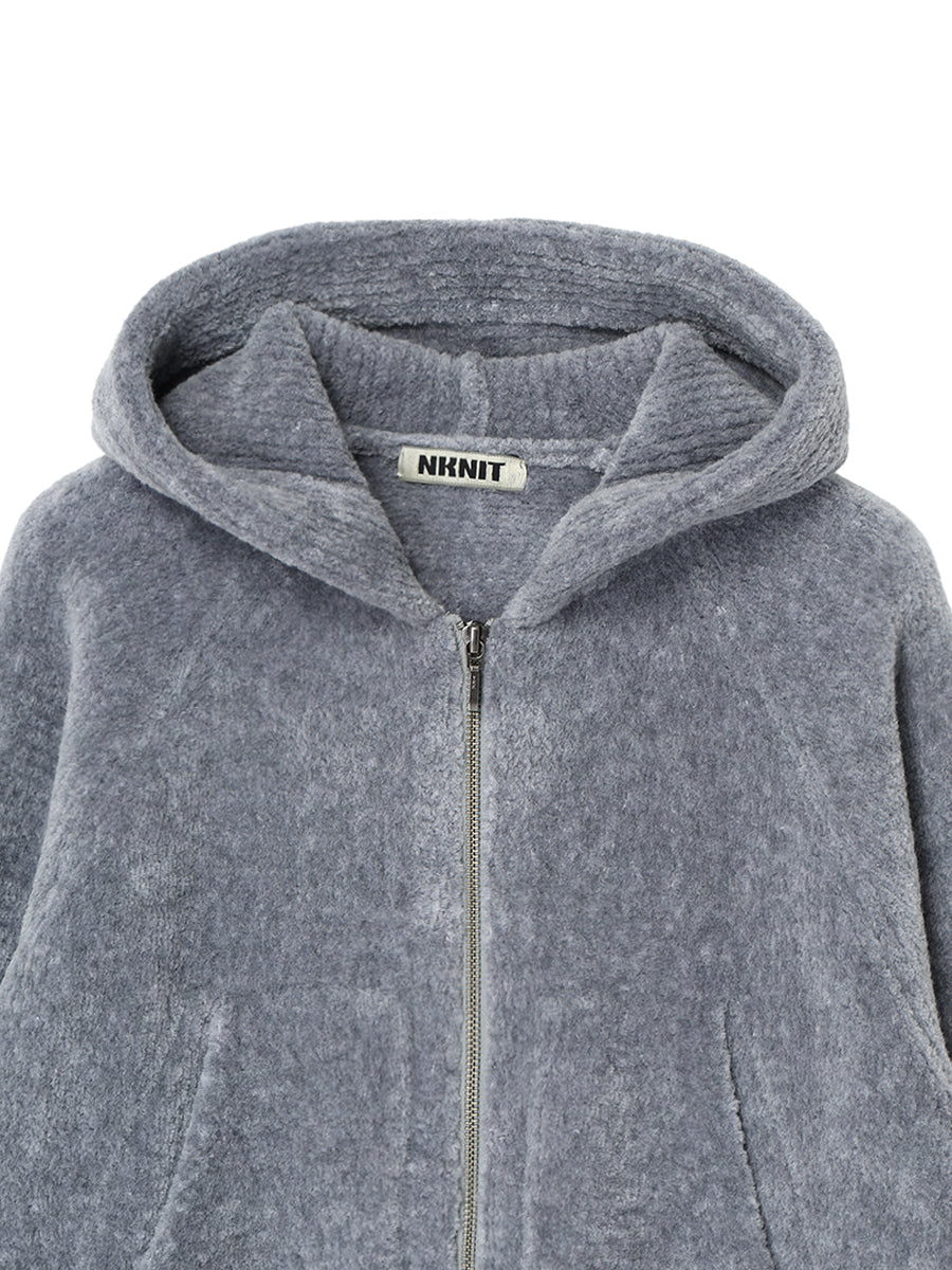fluffy wool KNIT zip hoodie