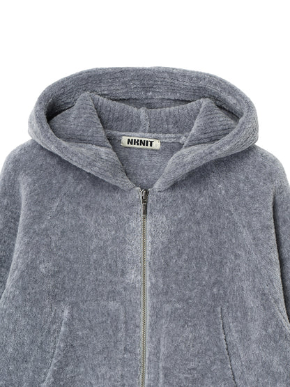 fluffy wool KNIT zip hoodie