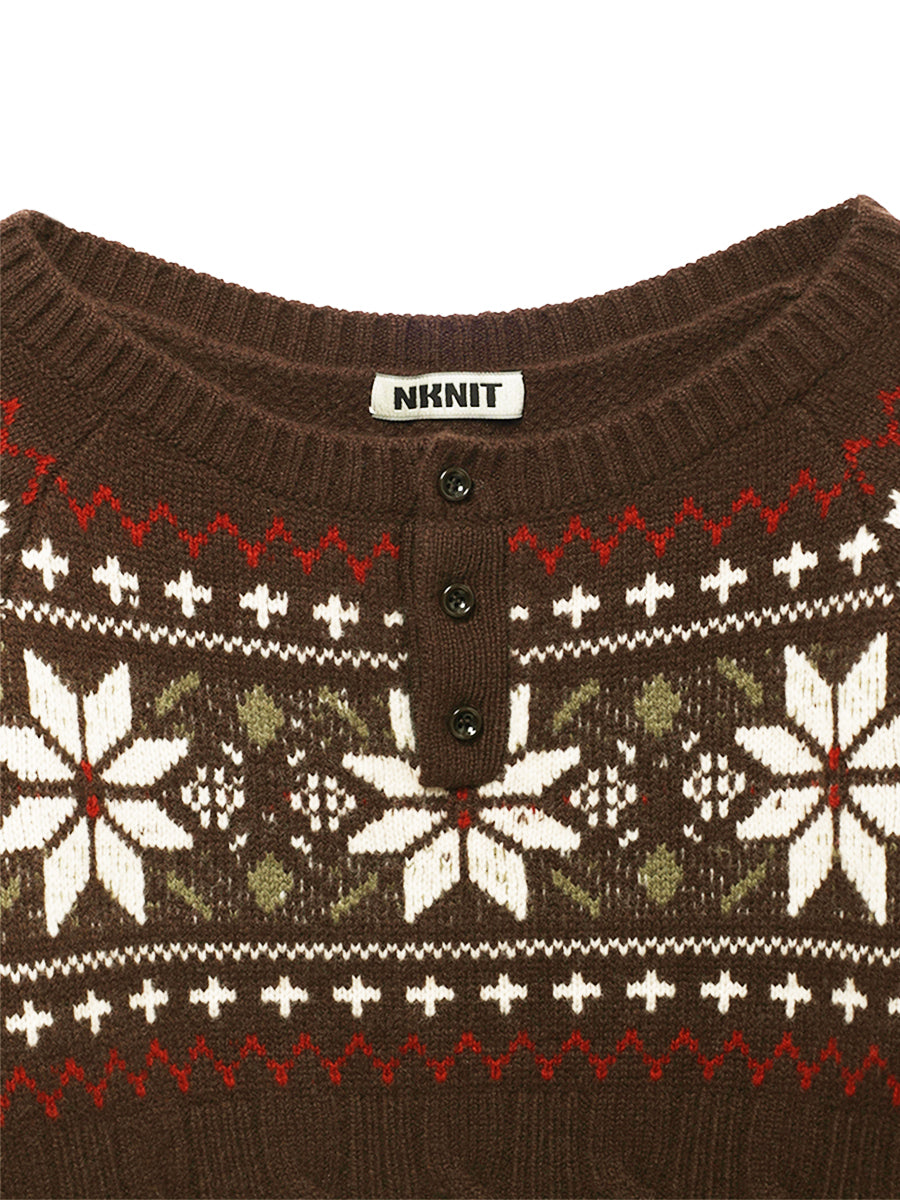 nordic pattern boat neck henley KNIT