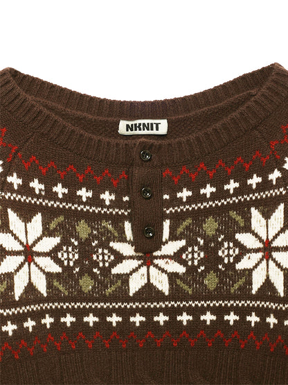 nordic pattern boat neck henley KNIT