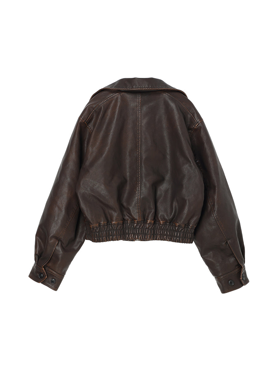 washed faux leather padded blouson