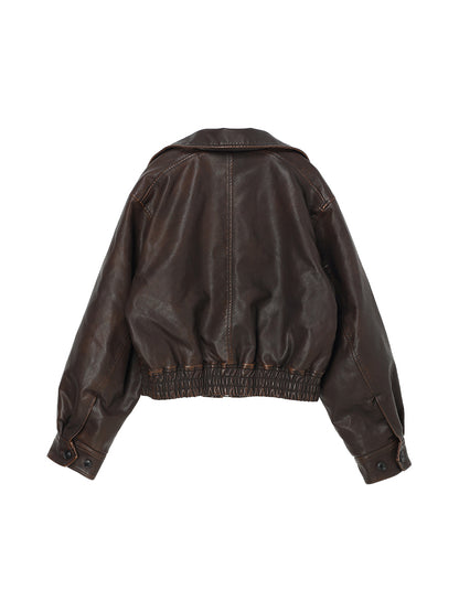 washed faux leather padded blouson