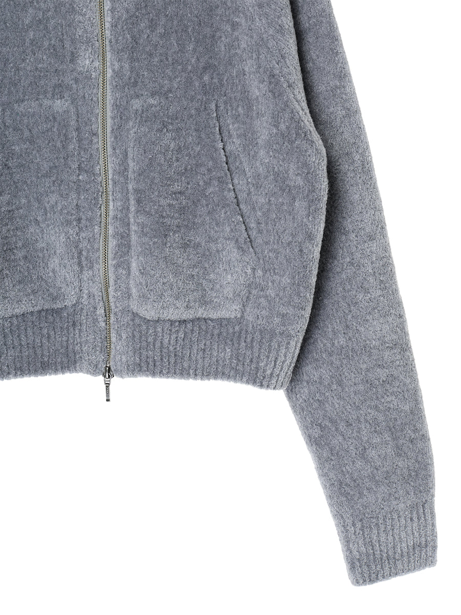 fluffy wool KNIT zip hoodie