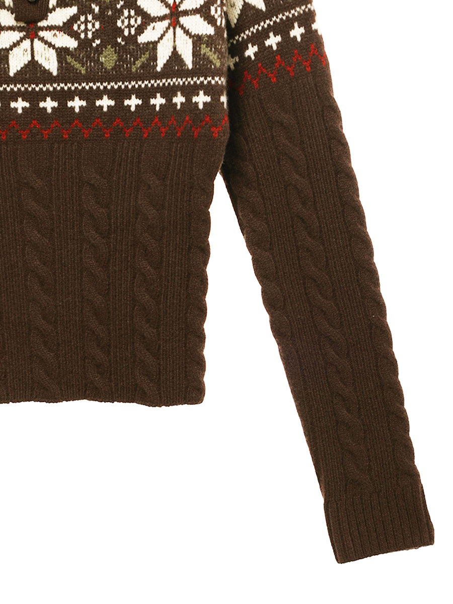 nordic pattern boat neck henley KNIT