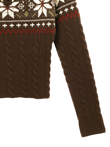 nordic pattern boat neck henley KNIT