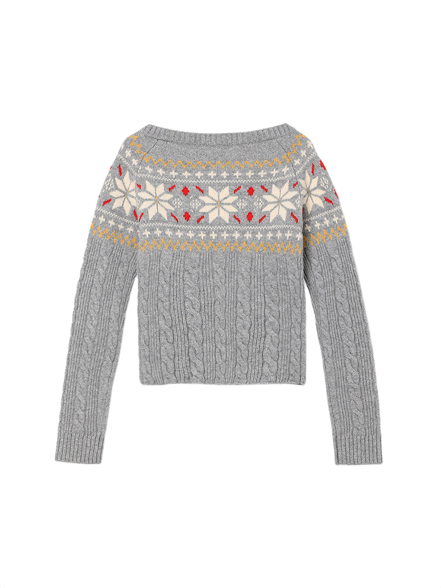 nordic pattern boat neck henley KNIT