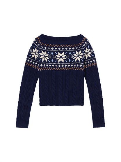 nordic pattern boat neck henley KNIT