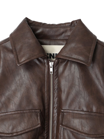 synthetic leather padded short jacket – NKNIT