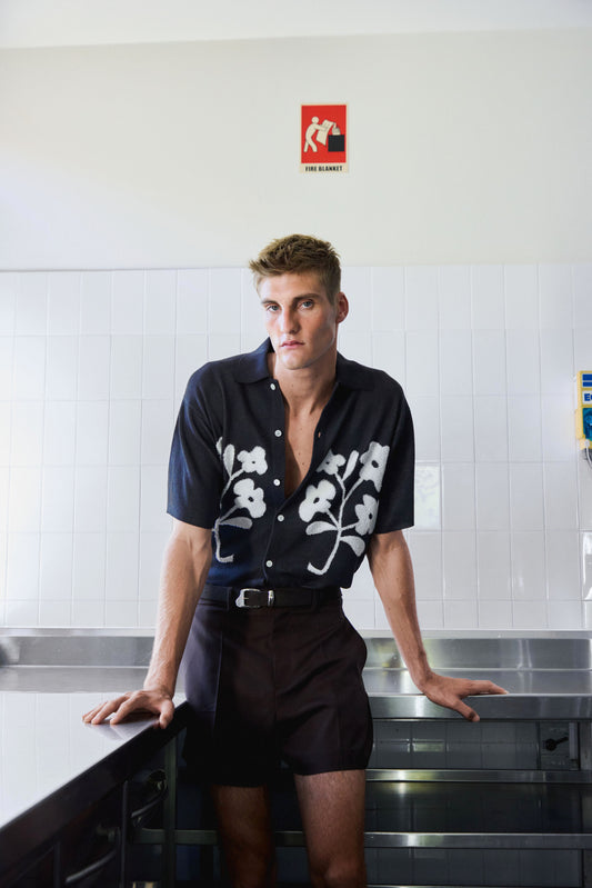 flower jacquard KNIT shirt