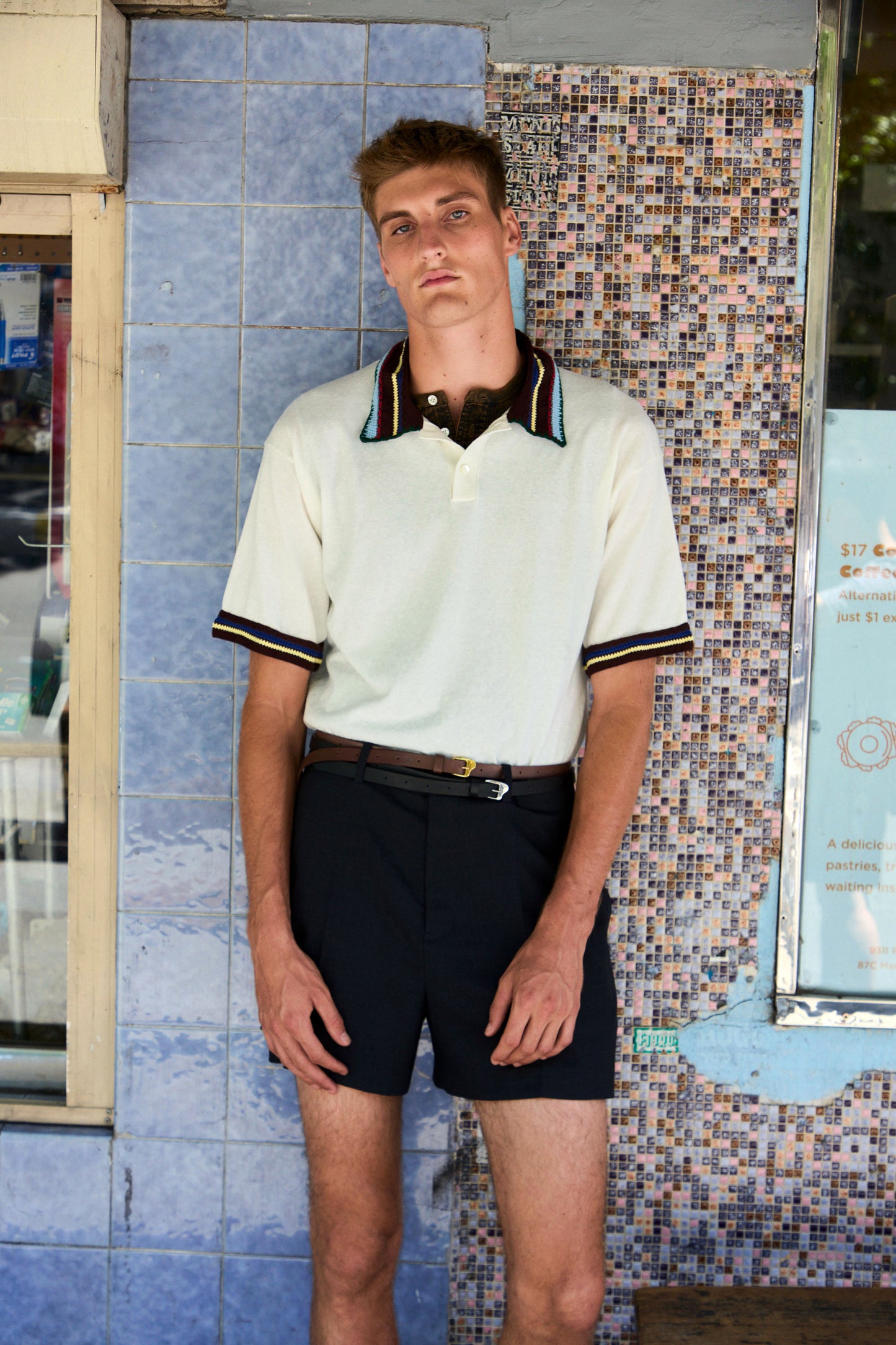 pattern collar KNIT polo shirt