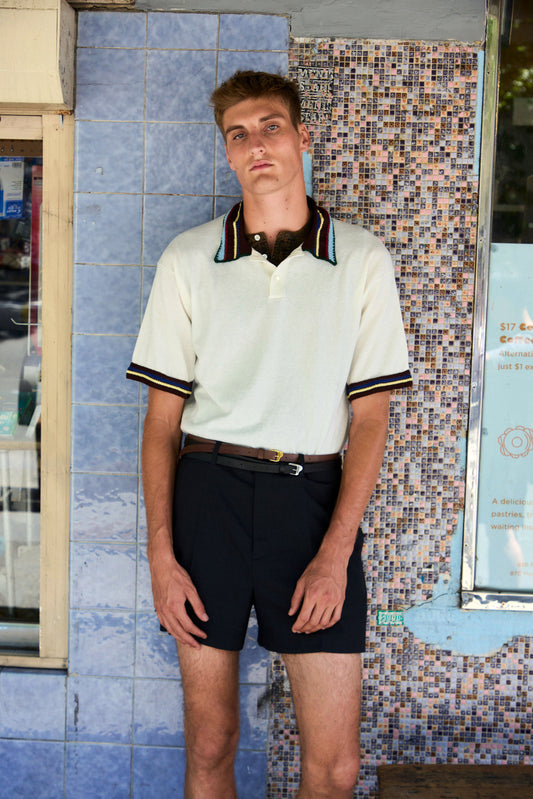 pattern collar KNIT polo shirt