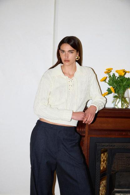 cotton cable lace up KNIT