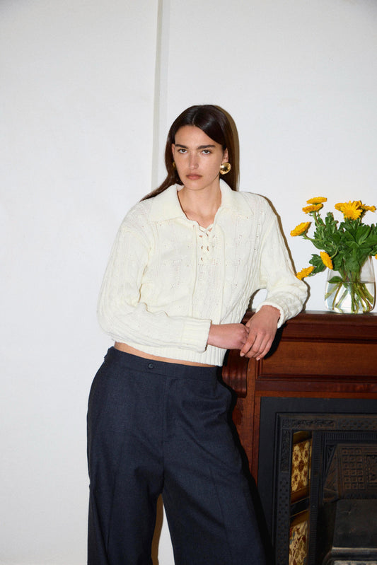 cotton cable lace up KNIT