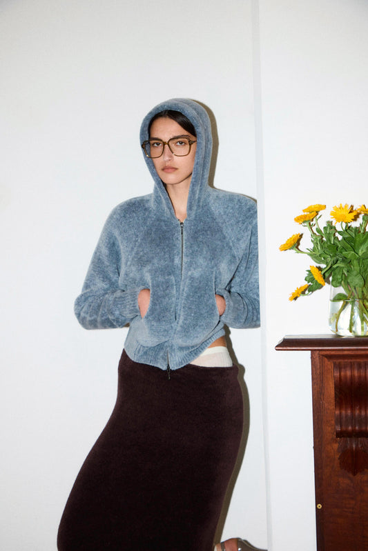 fluffy wool KNIT zip hoodie