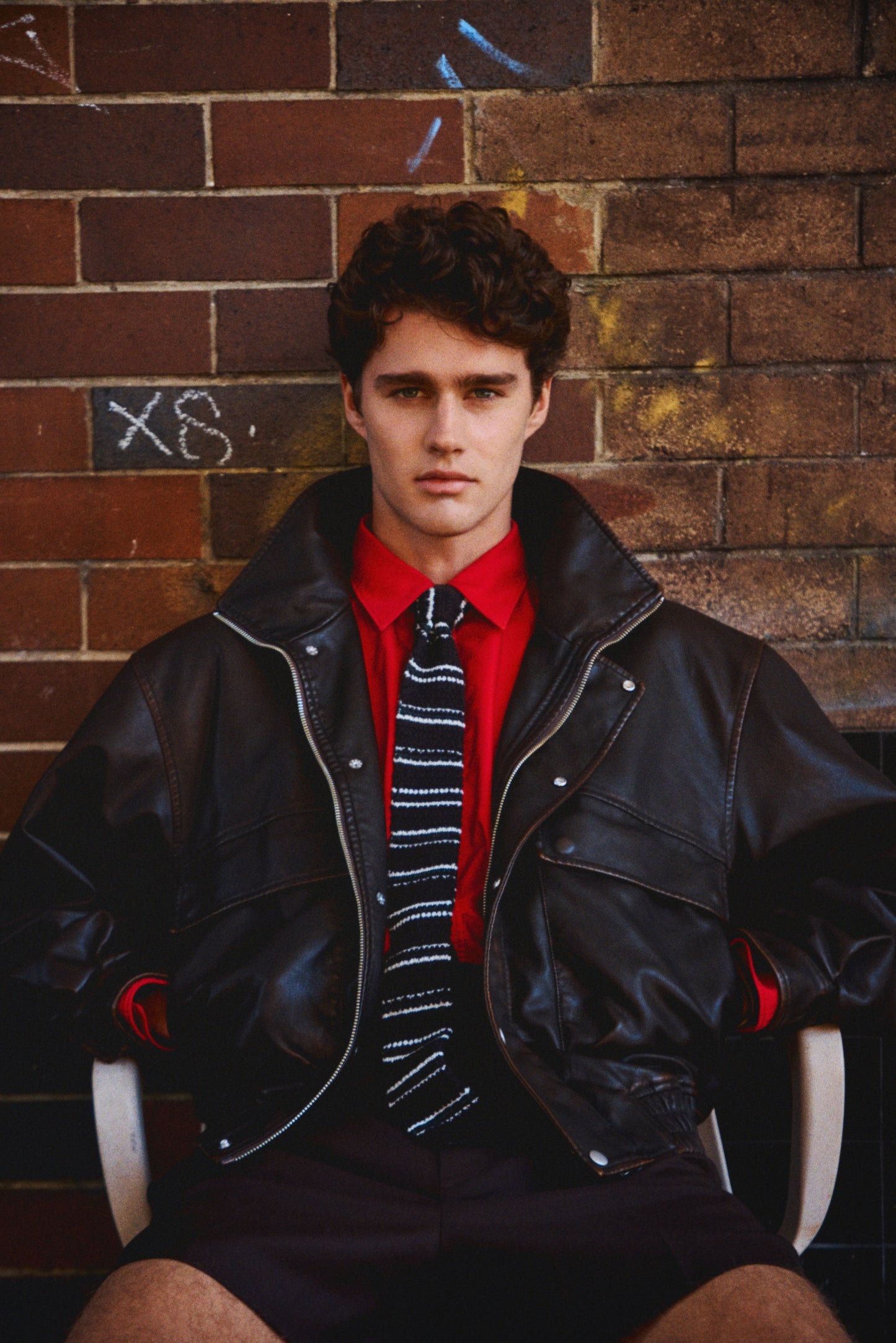 washed faux leather padded blouson