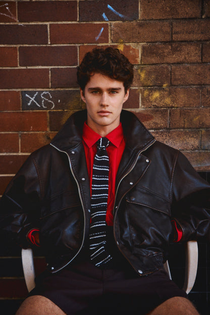 washed faux leather padded blouson