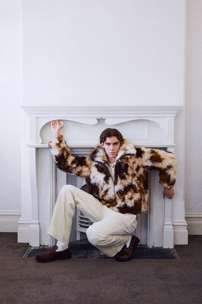 stand collar faux fur jacket