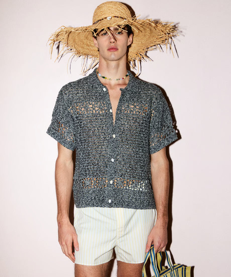 新品！　NKNIT flower motif KNIT shirt flower crochet knit shirt – NKNIT