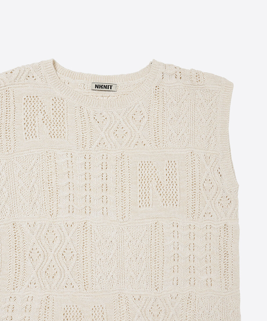 cotton mesh pattern knit dress_5