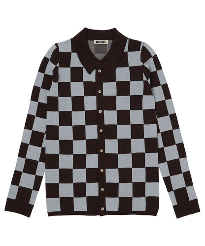 checker pattern shoulder pad  KNIT shirt_3