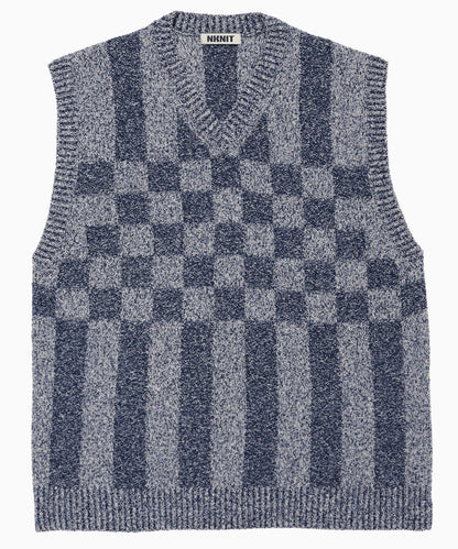 check stripe knit vest_2