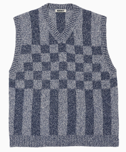 check stripe knit vest_2