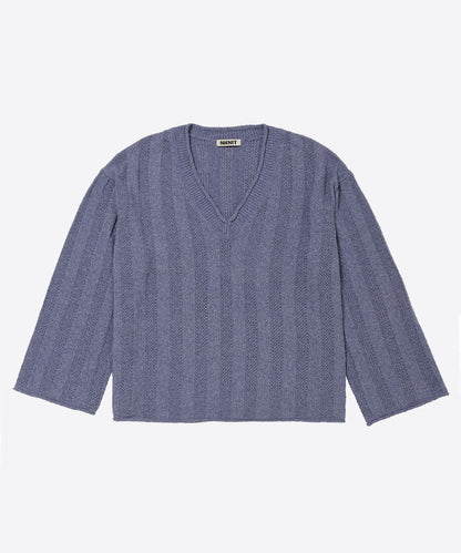 mesh rib v-neck knit_3