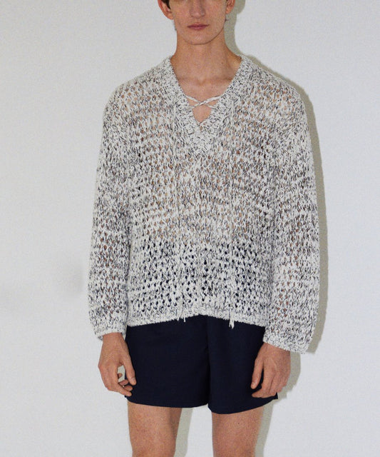 mix color lace up KNIT_1