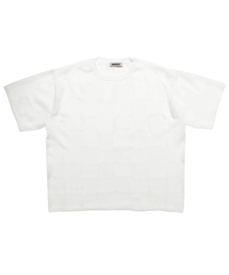 sheer checker pattern KNIT T-shirt_3