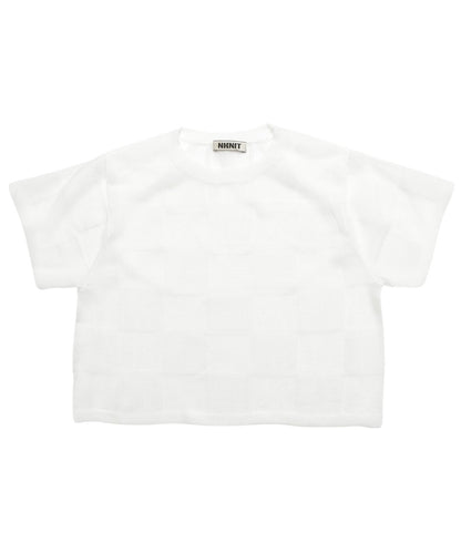 sheer checker pattern KNIT T-shirt_2