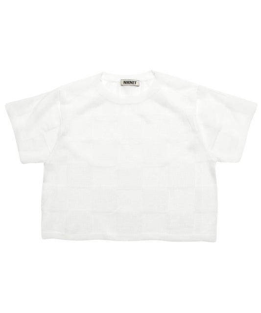 sheer checker pattern KNIT T-shirt_2