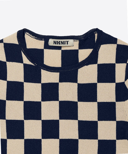 paper mix pattern knit T-shirt mini  check_6