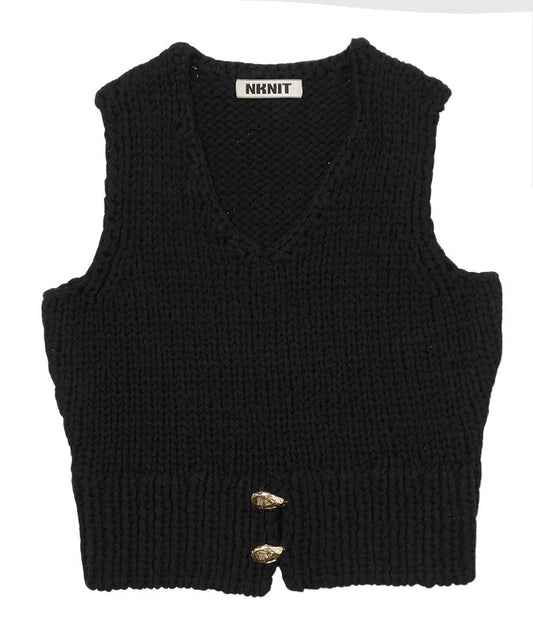 cord yarn V-neck KNIT vest_2