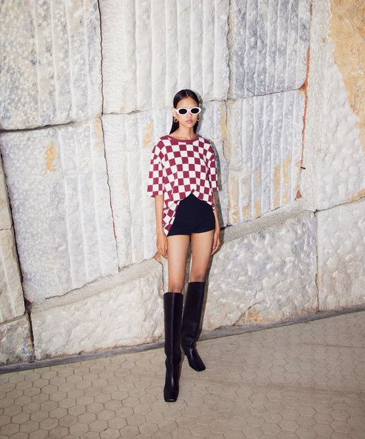 paper mix pattern knit T-shirt  check_1