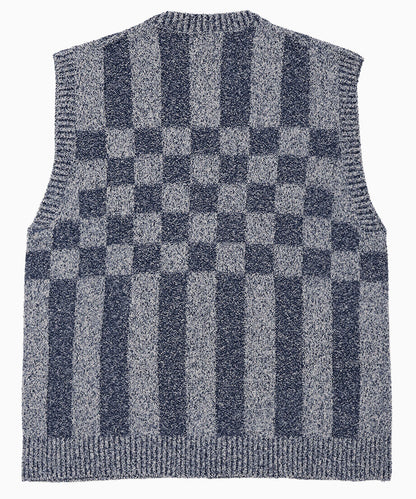 check stripe knit vest_13