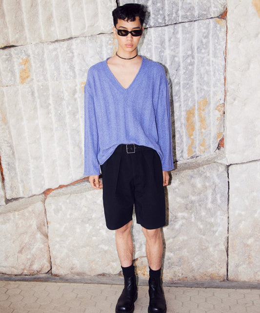mesh rib v-neck knit_1