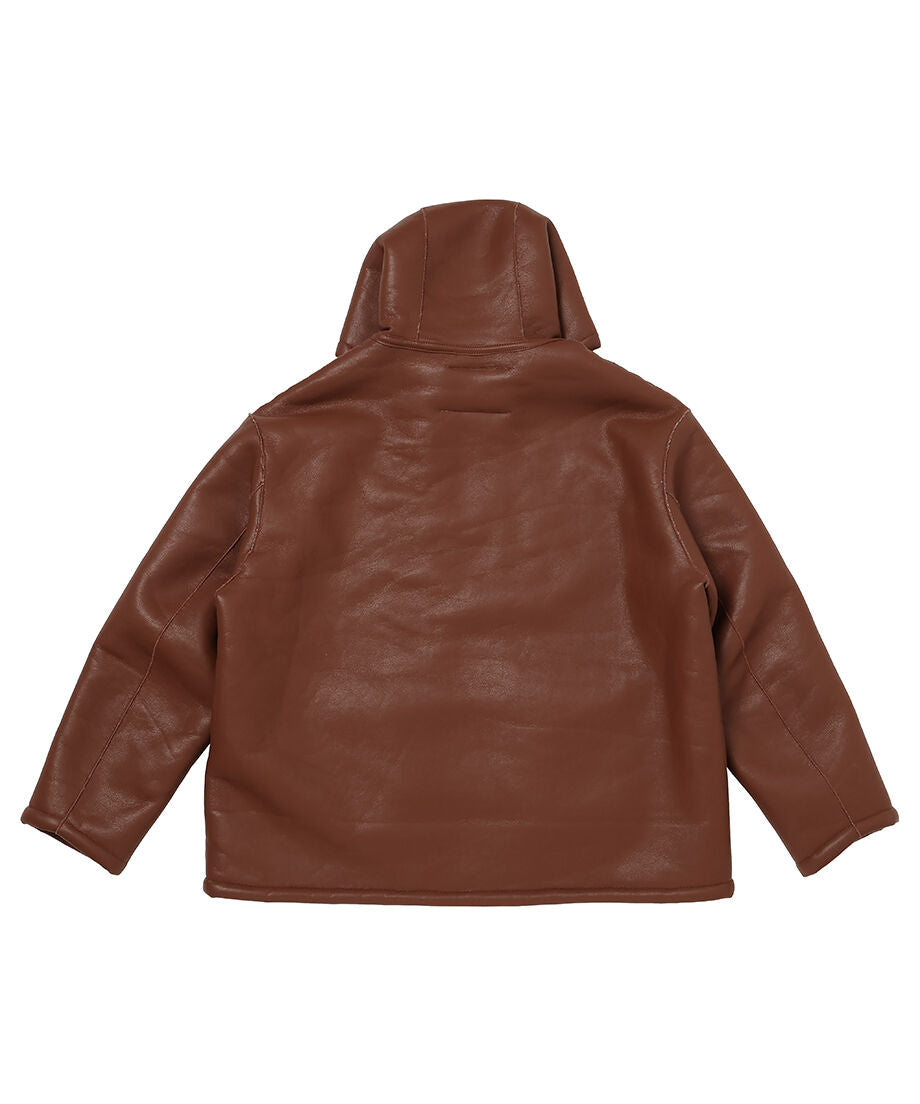 vegan mouton hooded zip jacket_4