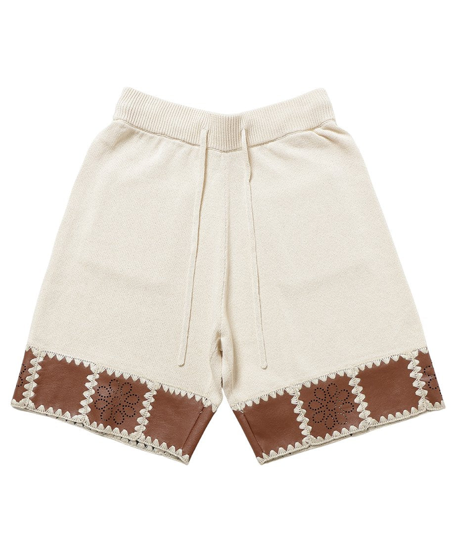 vegan leather/KNIT short pants_4