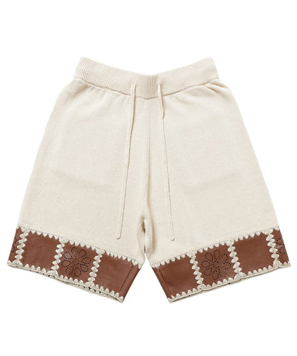 vegan leather/KNIT short pants_4
