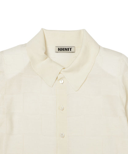 checker pattern shoulder pad  KNIT shirt_16