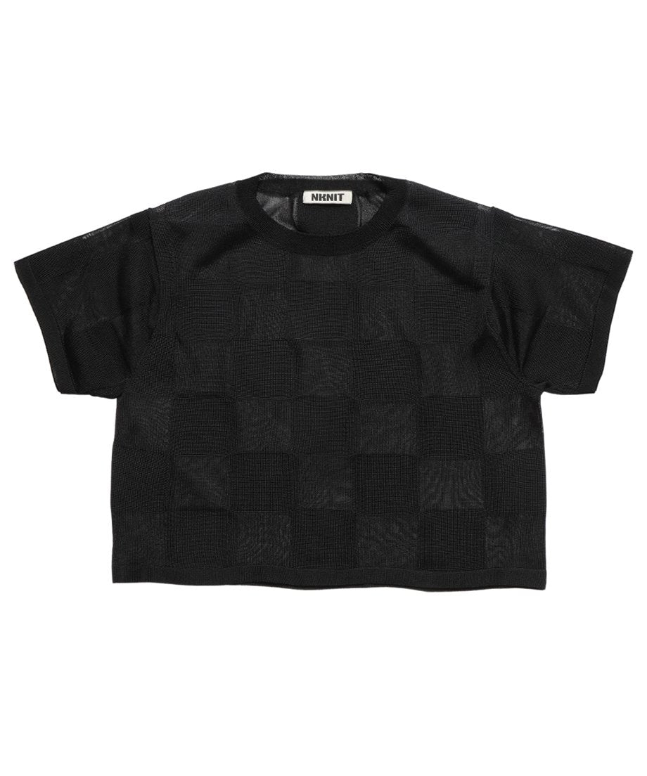 sheer checker pattern KNIT T-shirt_4