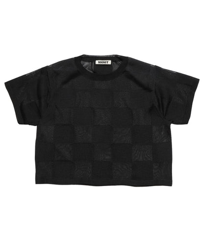 sheer checker pattern KNIT T-shirt_4