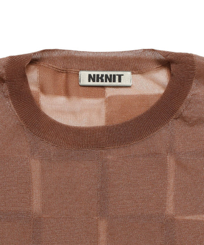 sheer checker pattern KNIT T-shirt_14