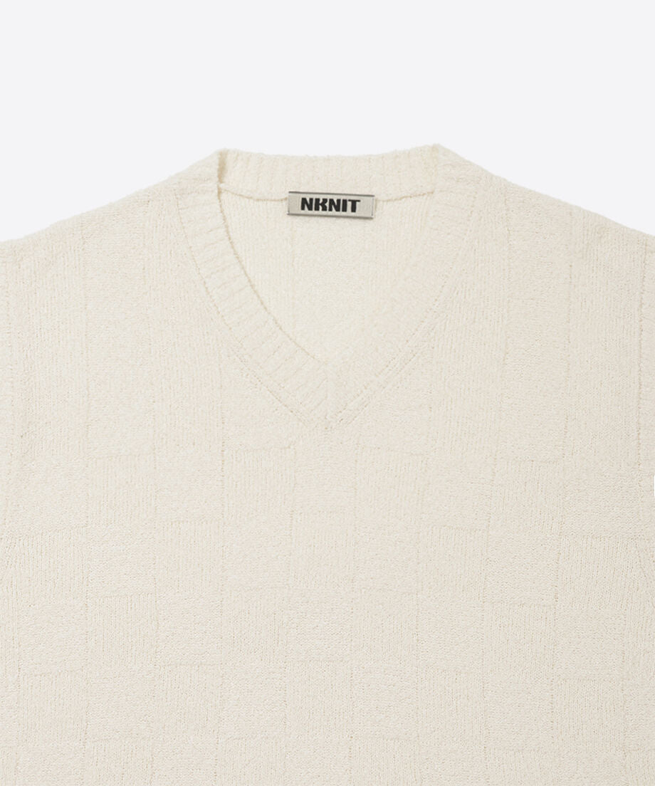 check stripe knit vest_8
