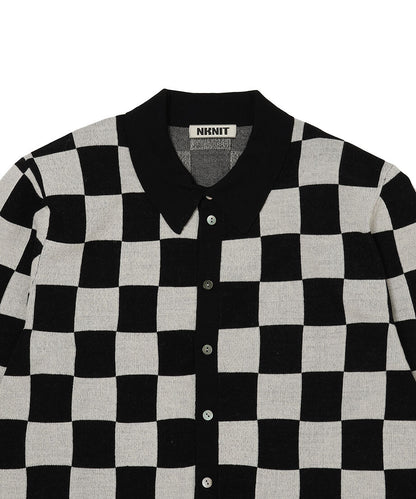 checker pattern shoulder pad  KNIT shirt_6