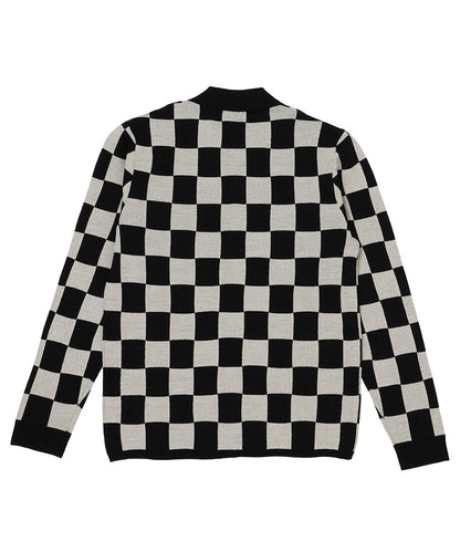 checker pattern shoulder pad  KNIT shirt_8