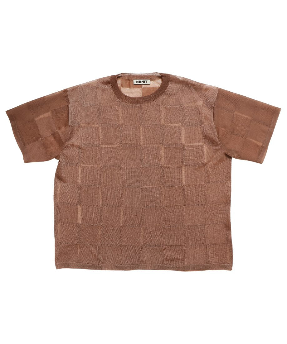 sheer checker pattern KNIT T-shirt_7