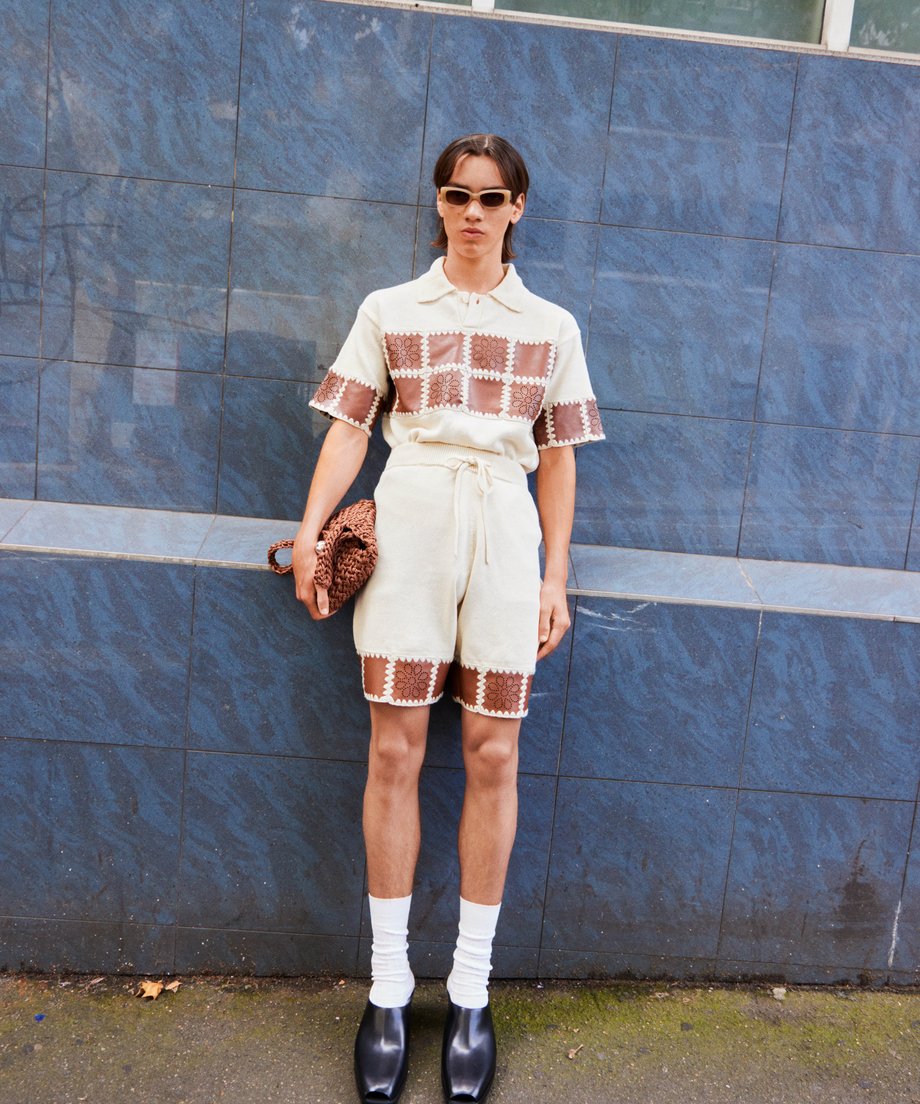 vegan leather/KNIT short pants_2