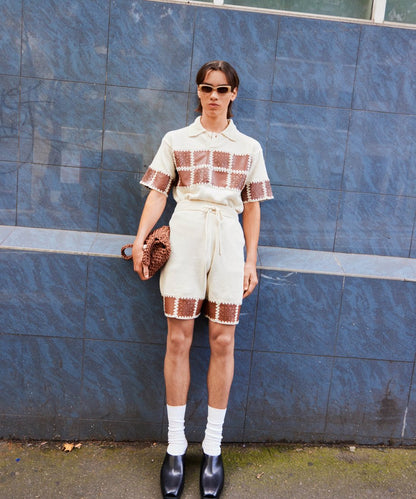 vegan leather/KNIT short pants_2
