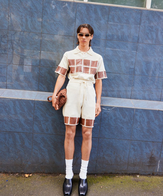 vegan leather/KNIT short pants_2